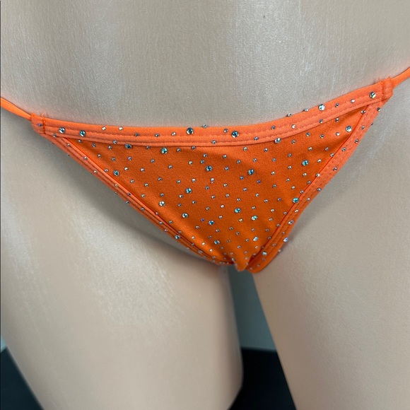 NEW Orange Bling Side Tie Exotic Dancer Stripper Bikini Set OS - Picture 3 of 4